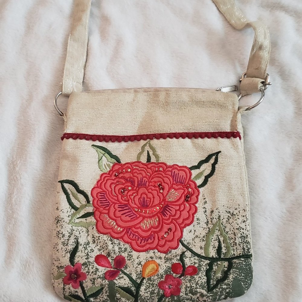 Embroidered Floral Cross Body Purse